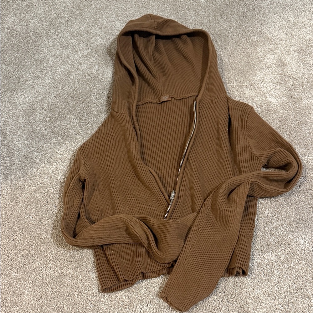 Brown Hooded Zip Up